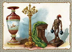 Catalogue illustration, vase, embroidery, statue, etc