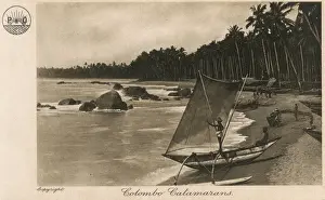 Colombo Prints: Catamarans on the beach, Colombo, Ceylon (Sri Lanka)