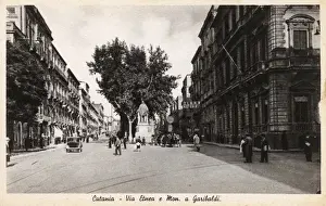 Catania Prints: Catania, Via Etnea and Statue of Garibaldi