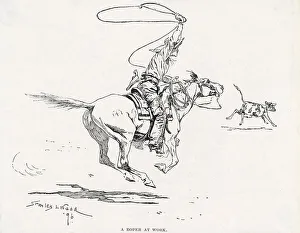 Catching a runaway steer with the lassoo Date: 1896