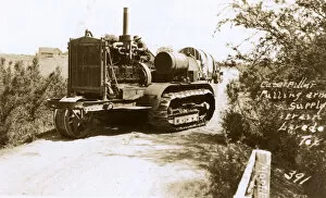 Caterpillar pulling army supply train, Laredo, Texas, USA