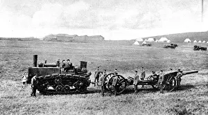 A caterpillar traction engine drawing a British heavy gun