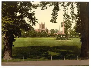 Hereford Prints: Cathedral from Castle Green, Hereford, England