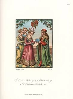 Artworksandappliancesfromthemiddleagestothe17thcentury Collection: Catherine of Brunswick-Wolfenbuttel receiving a book