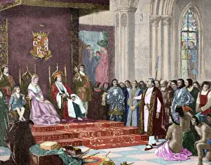 The Catholic Kings receiving Columbus in Barcelona after his
