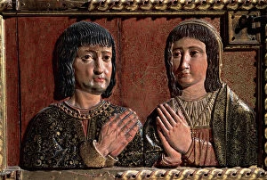 Catholic Monarchs. Polychromed wood relief by Felipe Bigarny