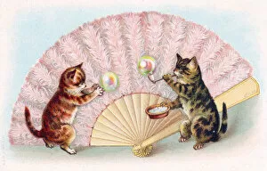 Blow Gallery: Two cats blowing bubbles on a greetings postcard