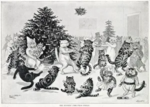 Cats at Christmas pulling crackers and dancing. Date: 1894
