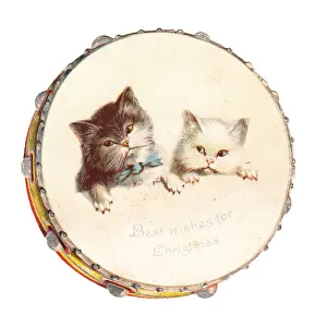 Two cats on a cutout Christmas card