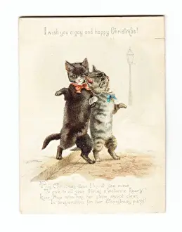 Movable Prints: Two cats dancing on a movable Christmas card
