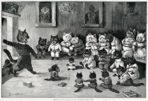 Scared Prints: Cats as humans being told scary stories of ghosts on Christmas Eve by their teacher