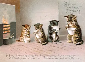 Cosy Prints: Four cats and kittens on a Christmas card