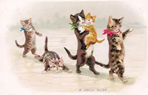 Jolly Prints: Cats and kittens on the ice on a postcard