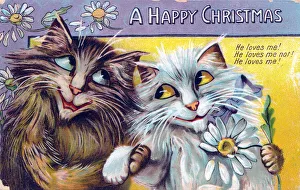 Two cats by Louis Wain on a romantic Christmas postcard Two cats by Louis Wain on a romantic Christmas postcard