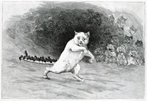 Mice Prints: The Cat's Nightmare, comical cat with mice on his tail