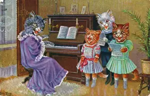 フランス製 トレー cat lady smoking playing piano cats-playing-piano-singing-