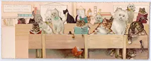 Misbehaving Prints: Cats in a schoolroom on a greetings card