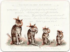 Four cats with toothache on a New Year card
