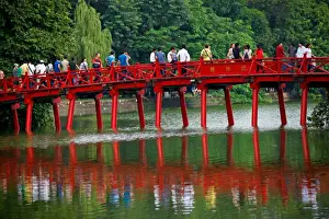 Hanoi Prints: Cau The Huc Bridge in Hoan Kiem Lake in Hanoi, Vietnam