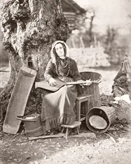 Caucasus Prints: Caucasus Georgia - Georgian woman with a musical instrument
