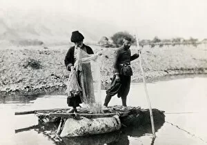 Raft Gallery: Caucasus Georgia Tiflis Tblisi - men fishing from a raft