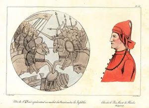 Saracens Prints: Cavalry battle between Crusaders and Saracens, portrait of Charl
