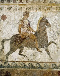 Naples Collection: Cavalryman. Funeral painting with Greek soldiers