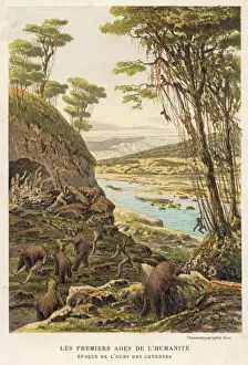 5000 Prints: Cave people fighting bears