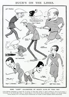 Hubert Prints: Some celebrities of Bucks Club playing golf caricatured by Fred May in The Tatler