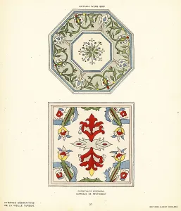 Kutahya Prints: Ceramic floor tiles decorated with flowers and foliage made in K