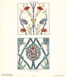 Tile Prints: Ceramic floor tiles decorated with flowers and foliage made in K