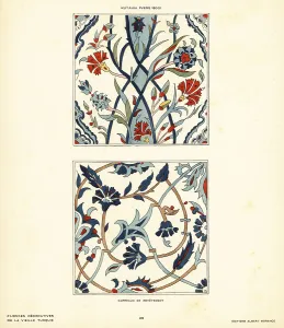 Kutahya Prints: Ceramic floor tiles decrated with flowers and foliage made in Ku