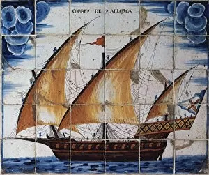 Triangular Collection: Ceramic panel depicting the Mail of Mallorca, xebec type shi