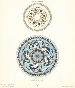 Rosette Prints: Ceramic rosette tiles decorated with foliage made in Kutahya, Tu