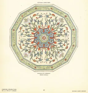 Rosette Prints: Ceramic rosette wall tile decorated with flowers and foliage mad