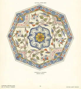 Rosette Prints: Ceramic rosette wall tile decorated with tulips and flowers made