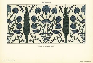 Iznik Prints: Ceramic wall tiles decorated with foliage made in Iznik, Turkey
