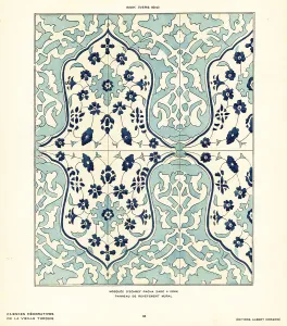 Iznik Prints: Ceramic wall ttiles decorated with foliage and flowers made in I