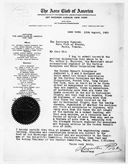 Aero Gallery: Certificate of Airworthiness from the Aero Club of America