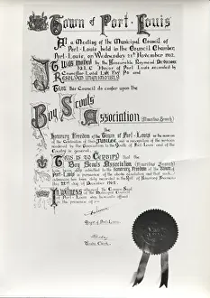 Municipal Prints: Certificate, Freedom of the Town of Port Louis, Mauritius