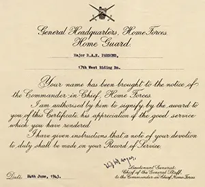 Parsons Prints: Certificate, General Headquarters, Home Forces