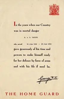 Parsons Prints: Certificate, The Home Guard
