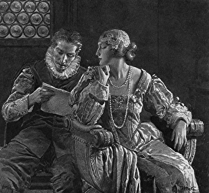 Cervantes reads his 'La Galatea' to his wife Dona Catalina Cervantes reads his 'La Galatea' to his wife Dona Catalina