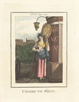 Chair-mender bundle of rushes in Soho Square, London, 1805