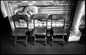 Italy Italian Prints: Chairs and tomb Church interior, Lecce, Italy