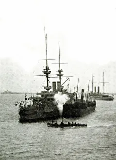 Collier Prints: Channel British Naval Fleet, with collier alongside