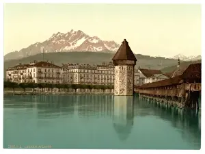 Chapel Bridge and view of Pilatus, Lucerne, Switzerland