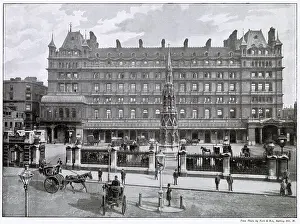 Cabs Prints: The Charing Cross Hotel with entrance to the station obtained from the large yard