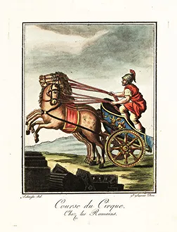 Roman Empire Prints: Charioteer racing at the circus, ancient Rome