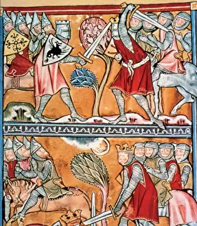 Priests Prints: Charlemagne (742-814). and paladins fighting against priests